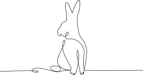Simple line drawing of sitting rabbit with tail Vector Stock Illustration