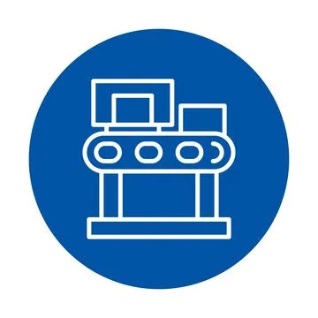 Simple Line Drawing of a Small Conveyor Belt System on a Blue Background Stock Illustration