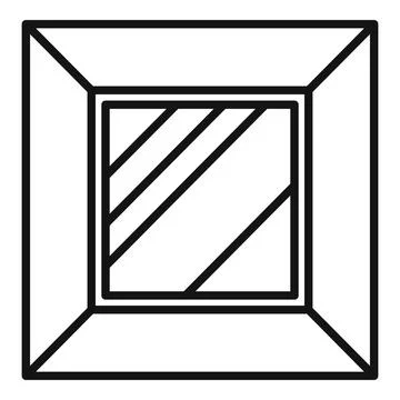 Simple line drawing of a square window frame with glass reflecting light Ilustración de archivo