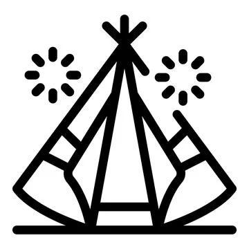 Simple line drawing of a teepee with fireworks exploding on either side, poss Stock Illustration