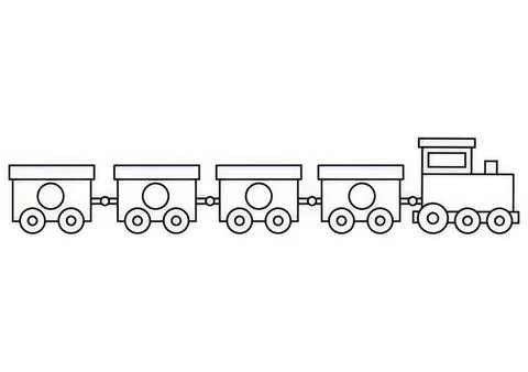 Simple line drawing of a toy train with five cars and engine Ilustración de archivo