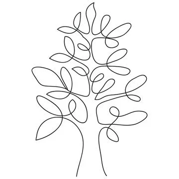 Simple line drawing of a tree with leaves on branches Stock Illustration