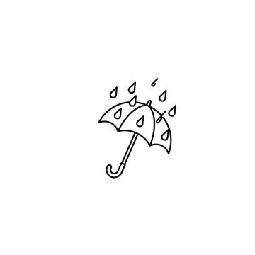 Simple line drawing of umbrella in rain with line art Ilustração Stock