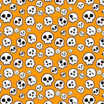 Simple line of Halloween Skeleton head icon pattern in variety emotion on Ora Illustrazione stock