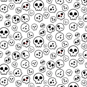 Simple line of Halloween Skeleton head icon pattern in variety emotion on Whi Stock Illustration