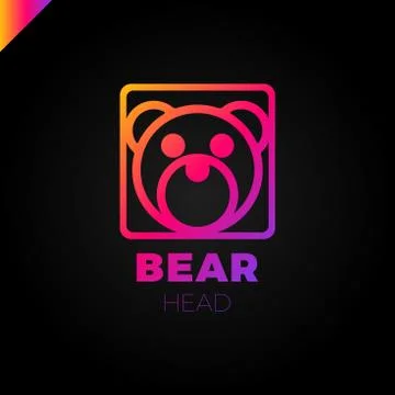 Simple line Head Bear in square with rounded corners logo vector design Stock Illustration