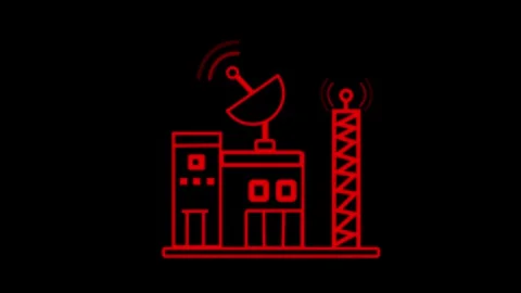 Simple line icon of a communication building with satellite dish and antenn.. Vídeo Stock 337079764