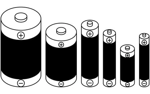 Simple Line Icon of Dry Cell Batteries from Size D to AAAA, Isometric Illus.. Illustrazione stock