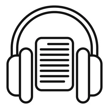 Simple line icon illustration representing an audiobook concept with headphones Stock Illustration