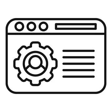 A simple line icon representing web development, featuring a gear and browser Stock-Illustration