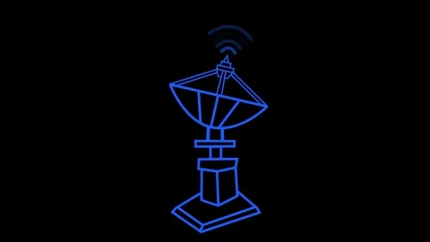 Simple line icon of a satellite dish antenna with wireless signal waves ani.. Vídeo Stock 337079951