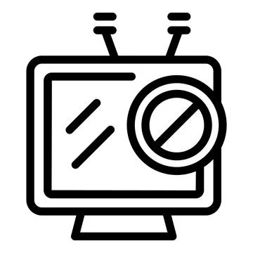 Simple line icon of a tv with a static screen and a prohibition sign Stock Illustration