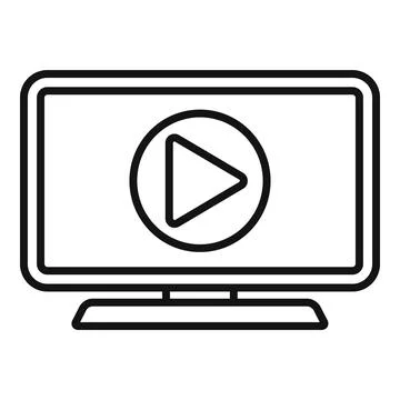 Simple line icon of a video player displaying a play button Stock Illustration