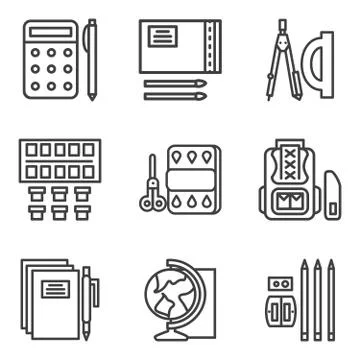 Simple line icons set for school Stock Illustration