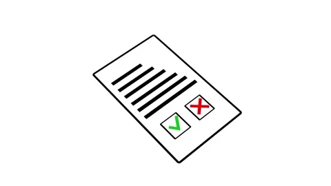 Simple line illustration of a document showing approval and rejection marks.. Stock Footage 330475978