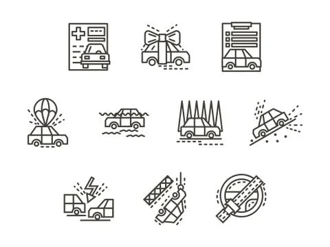 Simple line insurance cases vector icons Illustrazione stock