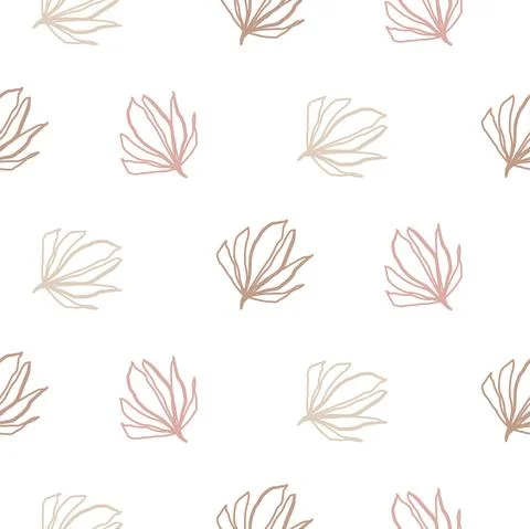 Simple line leaves seamless pattern. Vector beige leaf nature background. Illustrazione stock