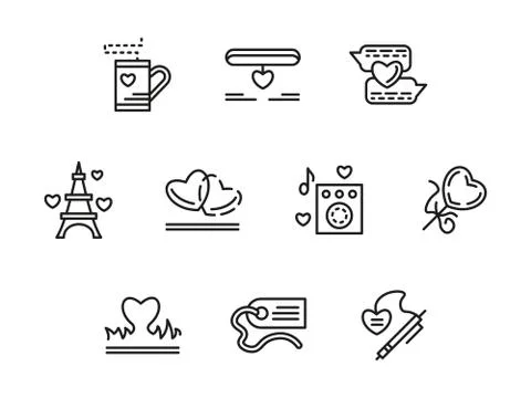 Simple line love relationship vector icons Illustrazione stock