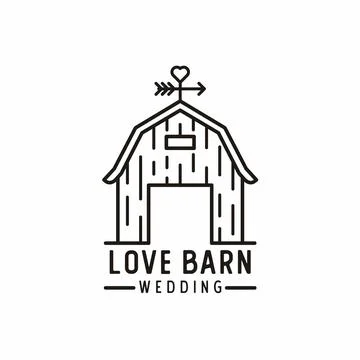 Simple line / mono line Barn with arrows and heart love for Wedding logo design Stock Illustration