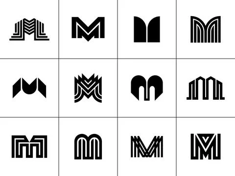 Simple line monogram letter M logo design set. Modern abstract initial M logo. Stock Illustration