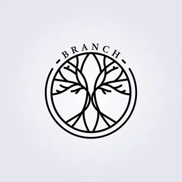 Simple line oak tree logo , balance plant icon vector illustration line art d Stock Illustration