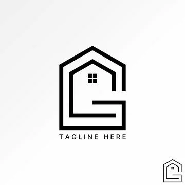 Simple line out home initial G font house agency architect development symbol Stock Illustration
