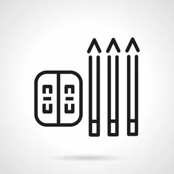 Simple line pencils and sharpener vector icon Stock Illustration