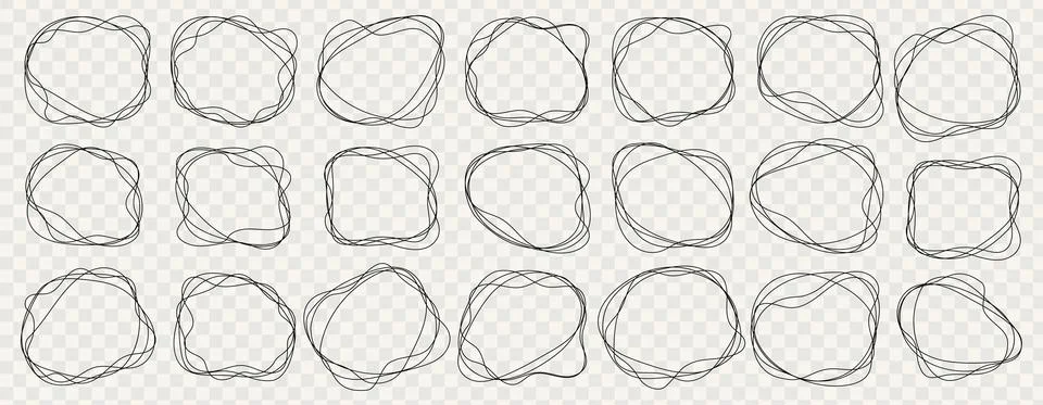 Simple line round frame or circle outline border vector illustration set Illustrazione stock