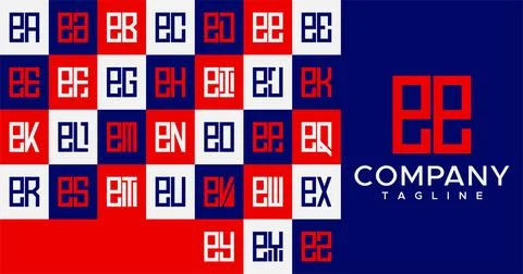 Simple line square letter E logo design. Abstract box EE E letter logo vector. Illustrazione stock