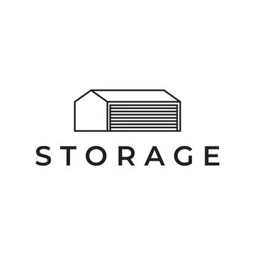 Simple line storage building logo design vector graphic symbol icon sign il.. Ilustración de archivo