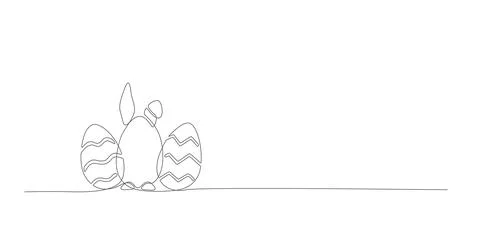 Simple line vector banner with bunny, easter eggs shapes. Stock Illustration