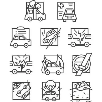 Simple line vector icons for car insurance 스톡 일러스트