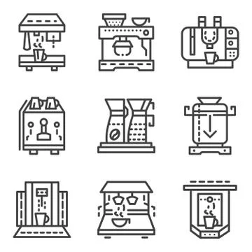 Simple line vector icons for coffee machines Stock Illustration