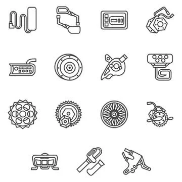 Simple line vector icons for e-bike parts Stock Illustration