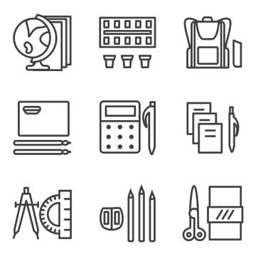 Simple line vector icons for school subjects Stock Illustration