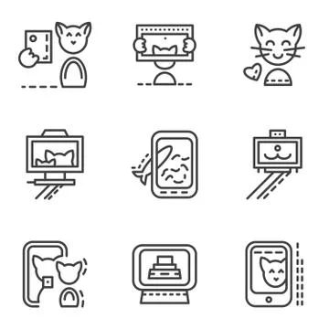 Simple line vector icons for selfie Stock Illustration
