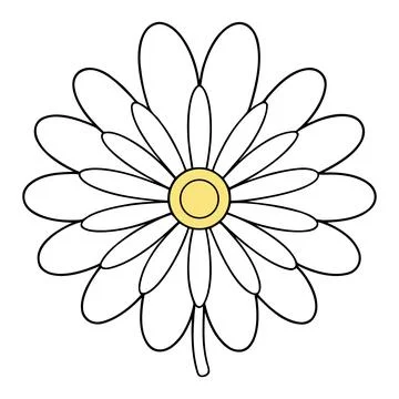 Simple line of a white daisy with yellow center flower line simple Stock Illustration