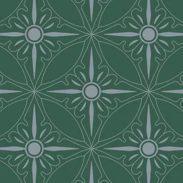 Simple linear abstract mandala pattern on green background. Stock Illustration