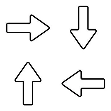 Simple linear arrows in four different directions up, left, right, down isola Stock Illustration