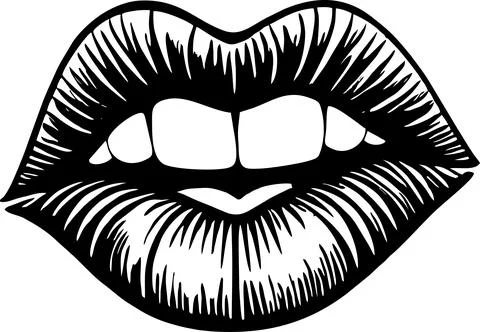 Simple linear black drawing of female lips, logo, design 스톡 일러스트