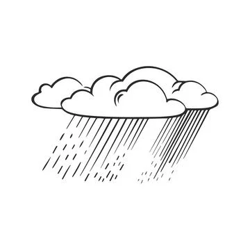 Simple linear black ink hand drawn cloud with rain. Stock Illustration