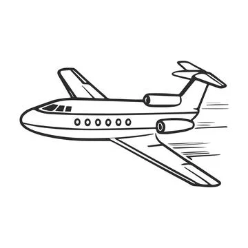 Simple linear black ink hand drawn airplane. Stock Illustration