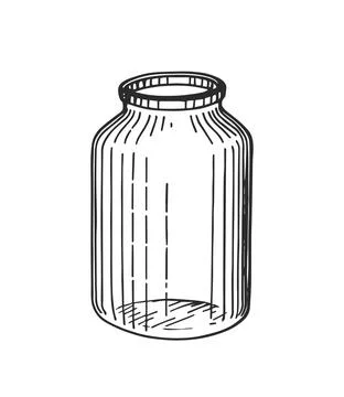 Simple linear black ink hand drawn glass jar. Stock Illustration