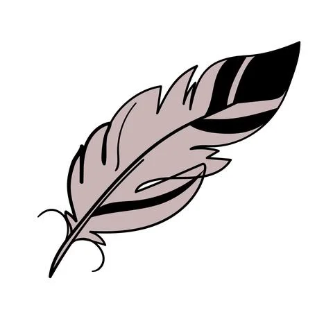 Simple linear clipart feather, boho tattoo, magic amulet for a witch. Element Stock Illustration