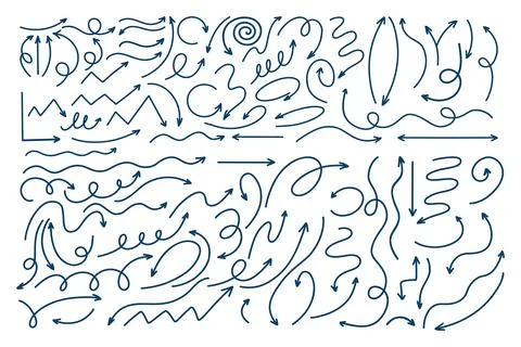 Simple linear Directional Arrows Doodles. Lines Sign Directions Right Left .. Illustrazione stock