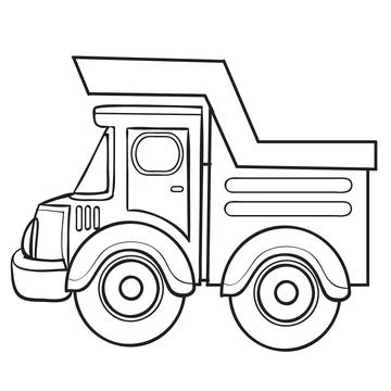 Simple linear drawing of a dump truck. Illustrazione stock