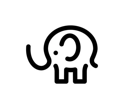 Simple linear elephant logo. Black outline Stock Illustration