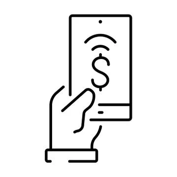 Simple linear icon for contactless payment with a smartphone. Stock Illustration