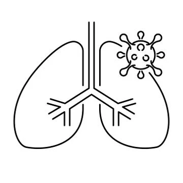 Simple linear icon of human lungs affected by coronavirus. Stock Illustration