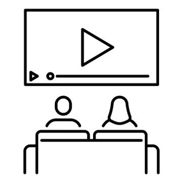 A simple linear icon with people watching a streaming service on smart TV Stock Illustration